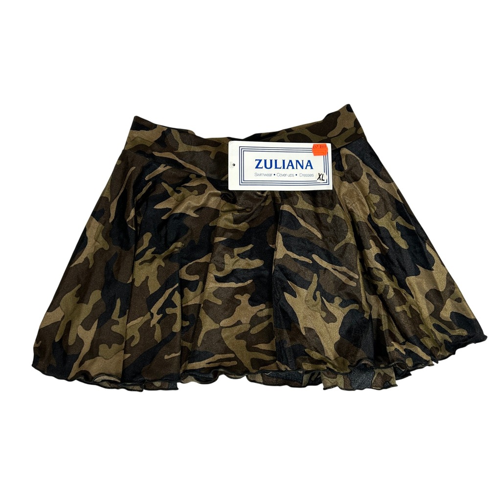 Zuliana VTG Y2K Womens XL Camo Swim Coverup Skirt Green‎ Brown Made in USA NWT